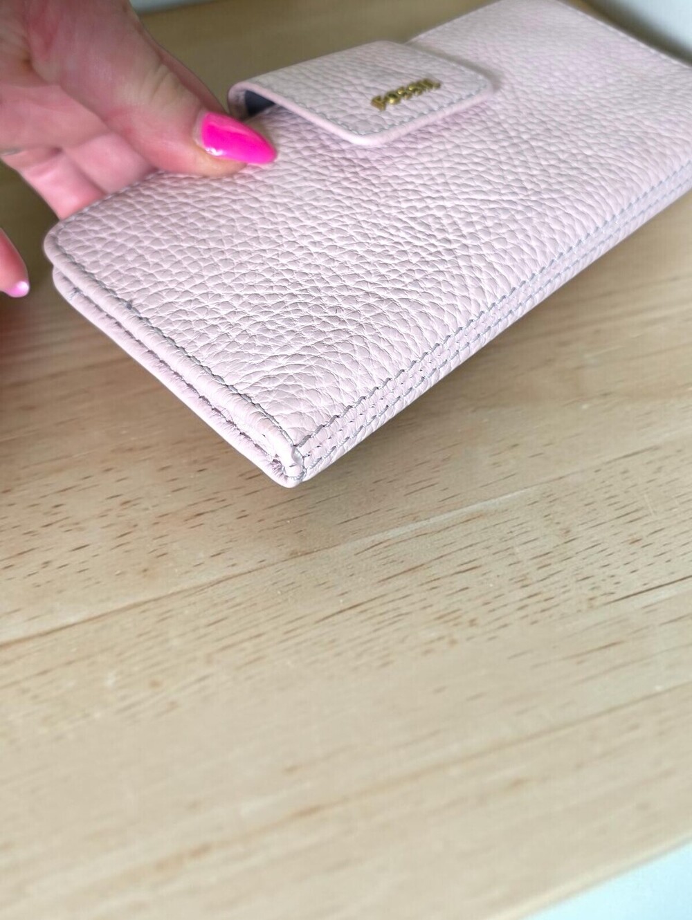 Fossil Dusty Rose Bifold Organizer Pebbled Leather Wallet Card Holder Wallet - Picture 7 of 13